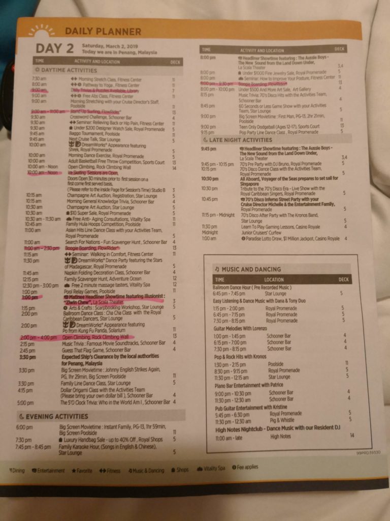 Day 2 Cruise Compass Planner on Voyager of the Seas